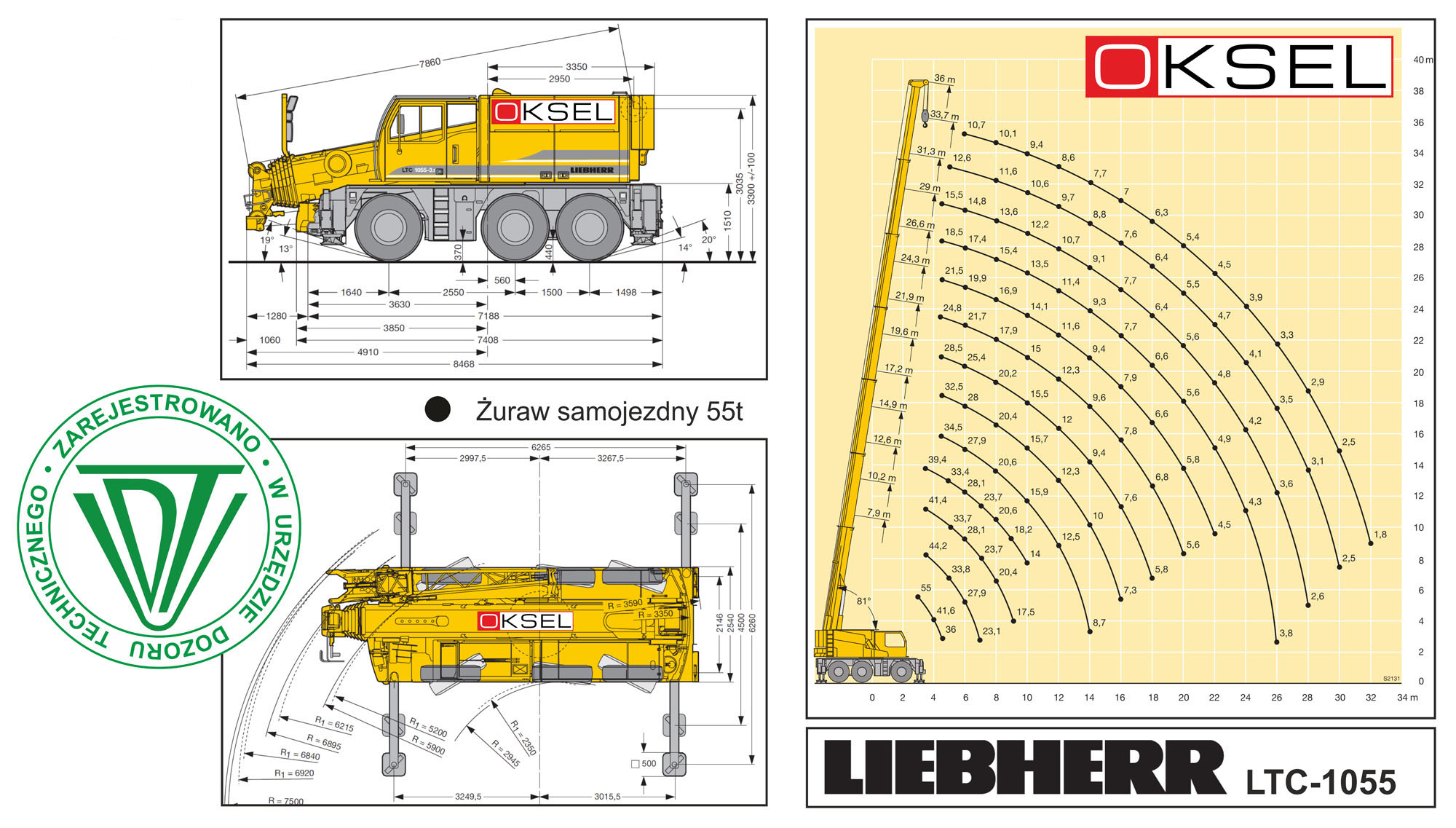 Żuraw samojezdny Liebherr LTC1055 - Rysunek techniczny