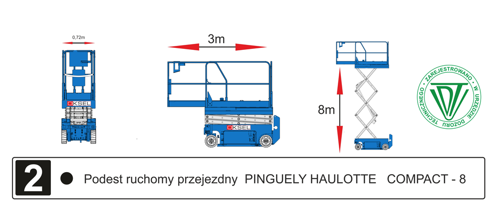Podest ruchomy przejezdny Pinguely Haulotte Compact 8 - Rysunek techniczny